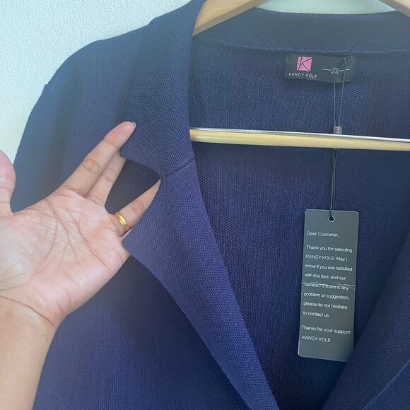 Kancy Kole Cardigan Blazer Knit Jacket 2XL NWT Navy Blue Pockets Office Capsule - Picture 5 of 7